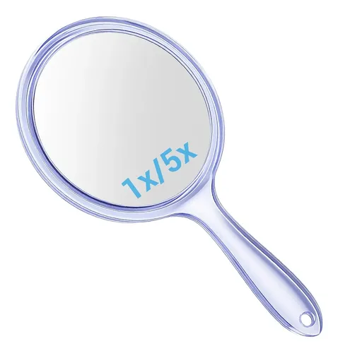 Espejo De Mano De 2 Caras Con Aumento De 1x/5x, Azul Con Asa