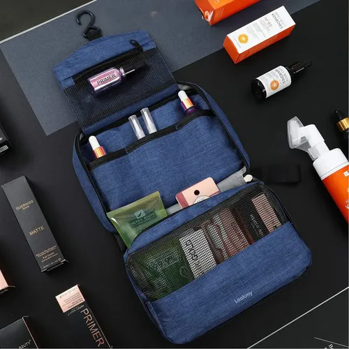 Neceser De Viaje Para Maquillaje O Portacosmeticos Colgante Color Azul Diseño de la tela Liso