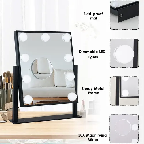 Espejo De Maquillaje Con Luces Led Bwllni 36cm Negro