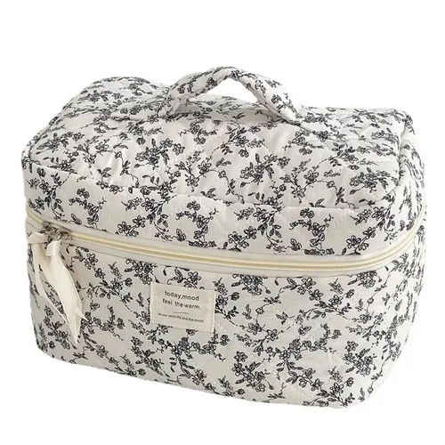 Bolsa Maquillaje Estampado Flores Blanco Negro Gran Capacida French-style Black And White Floral Print [makeup Bag]