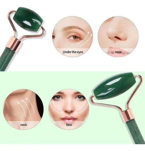 Set Facial Quartz Rose Jade Roller Y Gua Sha Green
