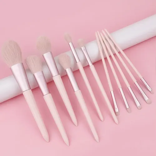 Set De 11 Pinceles De Maquillaje Rosa Con Estuche