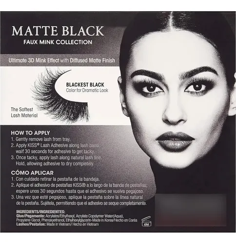 Pestañas Postizas Matte Black Kiss Couture 3d Con Visón