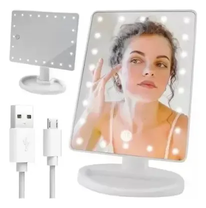Espejo Maquillaje Tactil Luz 16 Led 3 Modos Usb