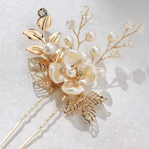 Horquilla De Novia China Con Perlas Retro, Flor Hecha A Mano
