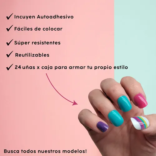 Uñas Autoadhesivas Press On Con Pegamento Reutilizables