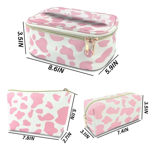 Neceser Deokke De 3 Piezas Para Viaje, Pu Impermeable, Rosa
