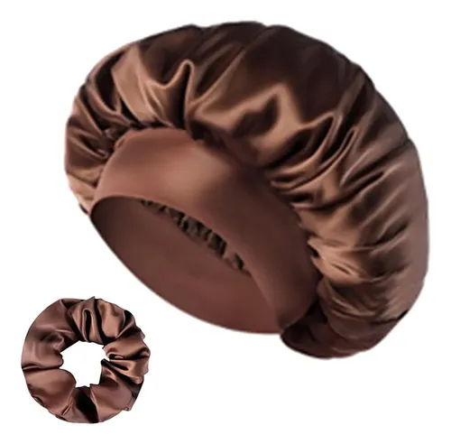 Jj Gorro De Satén Con Lazo For Dormir, Gorro De Baño Marrón