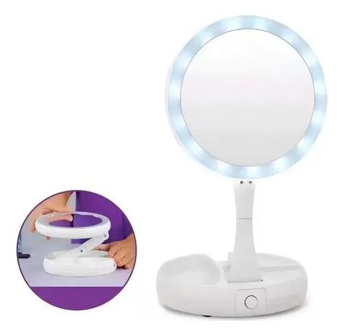 Espejo My Fold Jin con Luz LED Blanco Aumento 10x Plegable USB Pilas
