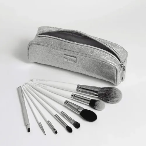 Set 8 Brochas Y Pinceles De Maquillaje Profesional Extra Suaves+estuche Melody Scher Blanco