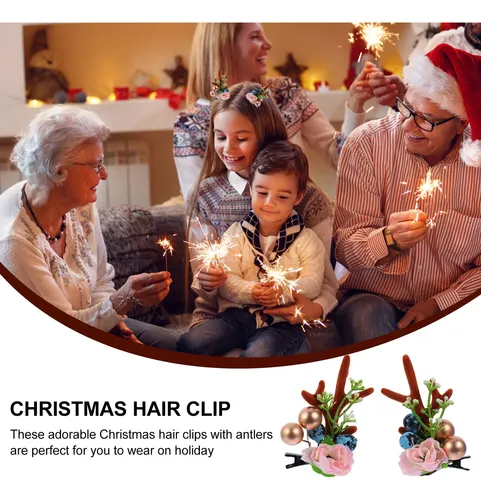 1 Par De Pinzas De Pelo Navideñas Con Flor Y Decoraciones