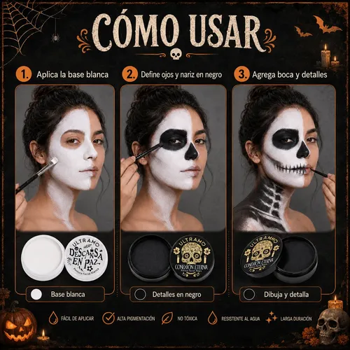 Kit 2 Maquillaje Blanco Negra Pinturas Para La Cara Ultramo