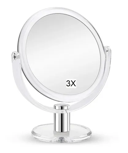 Espejo Doble 21cm Aumento X 2 Acrílico Con Pie Rotación 360* Transparente