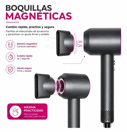 Secador de Pelo Exxtra Tech Profesional Iónico con Soporte de Pared Fucsia