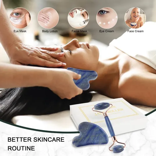 Rodillo Facial Xyzbstar Jade Y Gua Sha Masajeador Azul