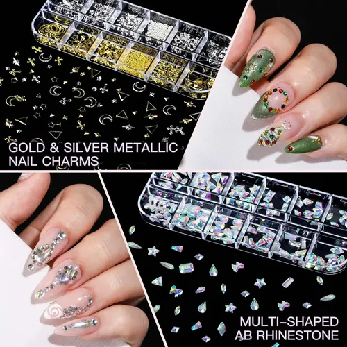 Kit De Uñas Rosa Con Strass 3d Y Pinceles Nail Art