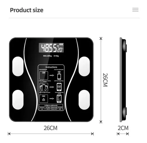 Balanza Digital Personal Inteligente Negra Vidrio 180kg Medidor Grasa Corporal Baño