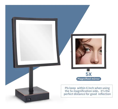 Espejo De Maquillaje De Mesa Dowry Con Luz Led, Aumento 5x