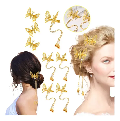 Y 8 Piezas De Accesorios Para El Cabello Con Borlas En Forma