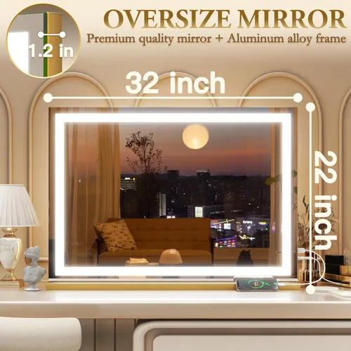 Espejo De Vanidad Rolove Con Luces Led 80x55cm Dorado