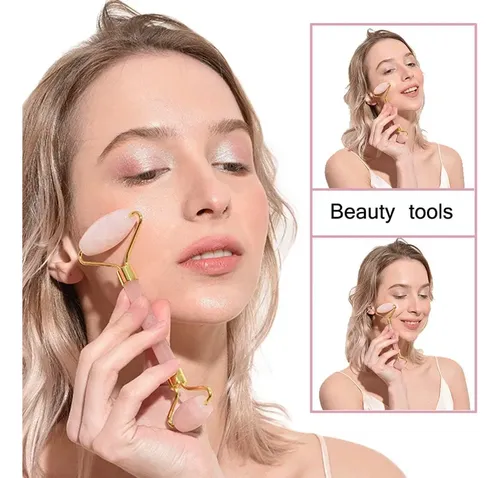 Rodillo Doble Jade Rosa Masaje Facial Cuello Antiedad