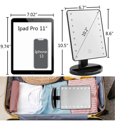 Espejo De Tocador Iluminado Kookin Con 16 Luces Led Negro