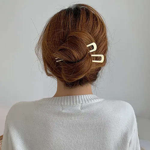 Pinza Para El Pelo En Forma De U De Metal Minimalista (1 #mo Glossy Gold