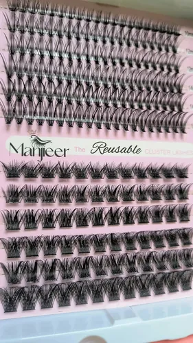 Kit Pestañas Cluster Manjieer Reutilizables Bond Seal Pinza Negro G-41 20p+zw02 Largos Mix De 10 A 16 Mm