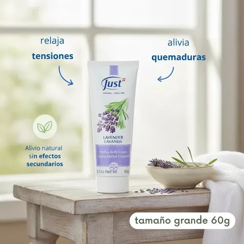 Crema Herbal De Lavanda Swiss Just 60g Relajante Calmante Para Piel Sensible Rojeces Tensión Muscular Sueño Reparador Aromaterapia
