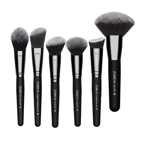 Set Brochas Maquillaje Negro Base Polvo Rubor Completo