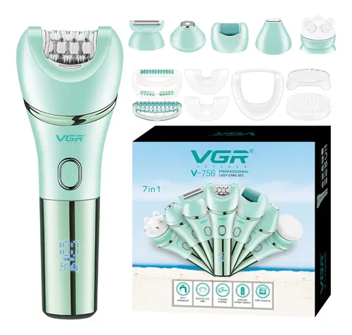 Depiladora Corporal Con Exfoliador 7 en 1 Vgr V-756 Ipx7 Turbo Color Verde