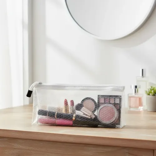 Neceser Transparente Organizador Maquillaje Costura Escolar Blanco Porta Utiles Estuche Plastico Pvc Cierre Reforzado Viaje Transparente