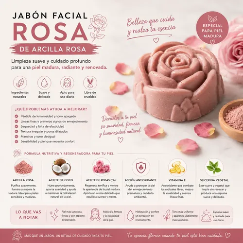 Jabon Artesanal Facial Con Arcilla Rosa