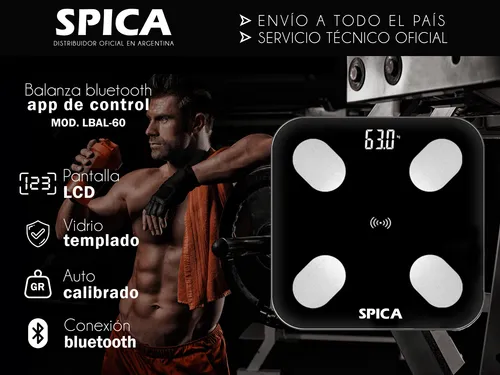 Balanza De Baño Bluetooth Personal 180k Spica Lbal-60 Vidrio
