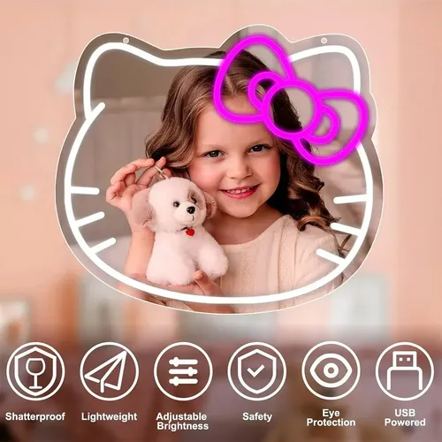 Espejo Hello Kitty Con Luz Led Maquillaje Ajustable Kawaii