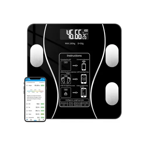 Balanza Digital Con Bluetooh App Para Baño Medidor Grasa / Musculo / Imc Corporal Negro So