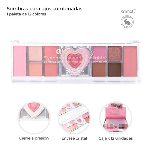 Paleta Sombras Ojos Skora Glow Vibes 12 Colores Iluminador