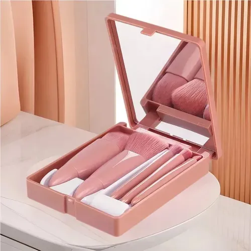 Set De 5 Brochas De Maquillaje Con Funda Y Espejo