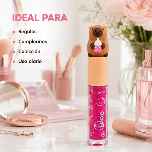 Lip Gloss Capibara Kawaii Brillo Labial Glitter X2