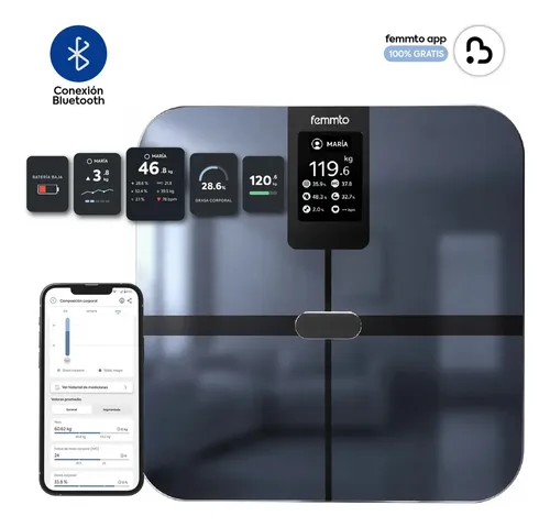 Balanza Digital Bluetooth Corporal Personal Personas Bioimpedancia Pantalla TFT Inteligente Femmto