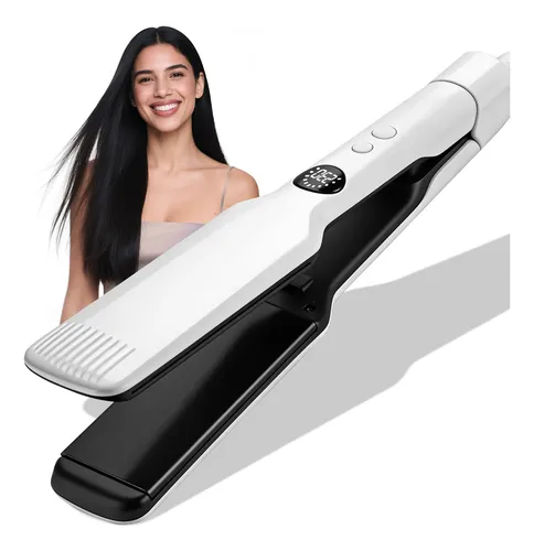 Plancha De Cabello Profesional 2 En 1 Alaciadora Ancha Lcd Blanco