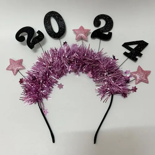 Diadema 2024 Feliz Año Nuevo Estrella Glitter Rosa Roja
