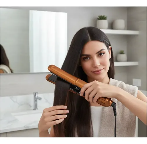 Plancha Gama Bravo Led Titanium 250° Ideal Para Químicos Con Cable Giratorio En Beauty Supply De Color Naranja