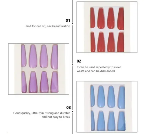 Uñas Postizas Brillantes Elisabeth&Co Coffin Violeta Esculpidas 24 Piezas Con Pegamento