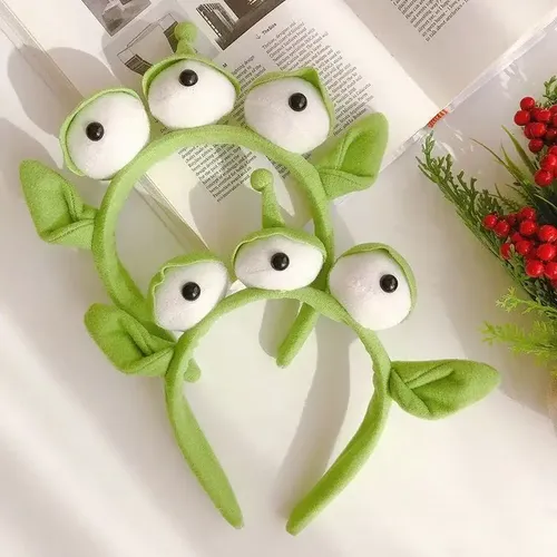 Vincha Rana De Tres Ojos Peluche 2 Piezas Verde