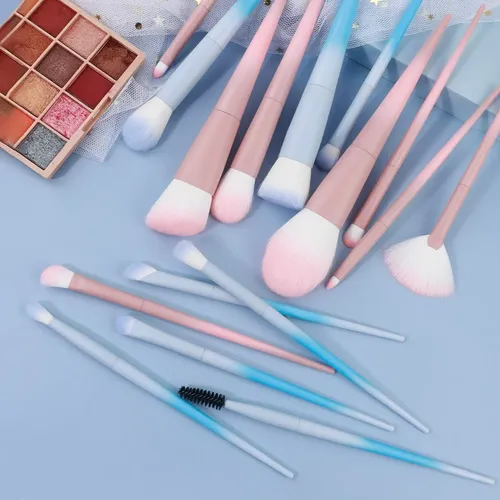 Set De 16 Brochas De Maquillaje Degradado Azul Y Rosa