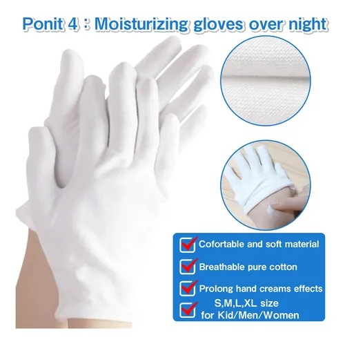 Guantes De Algodón Blancos Hidratantes Reutilizables S