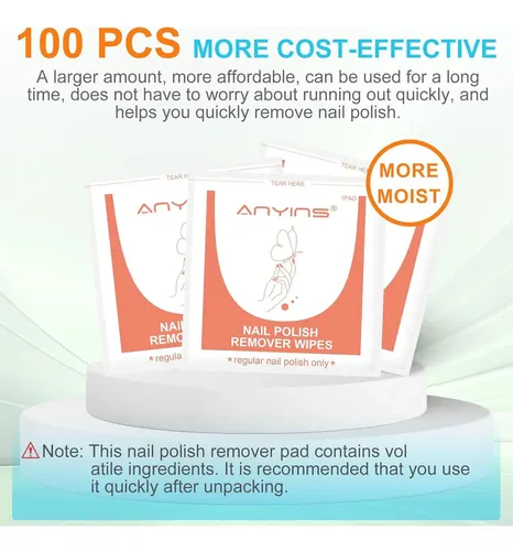 Removedor De Esmalte Anyins 100pcs Toallitas No Acetona