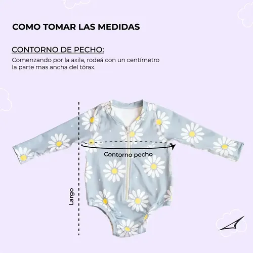 Malla Enterito Bebe Gorro Protección Solar Body Agua Niños Color Margarita Talle 24 m