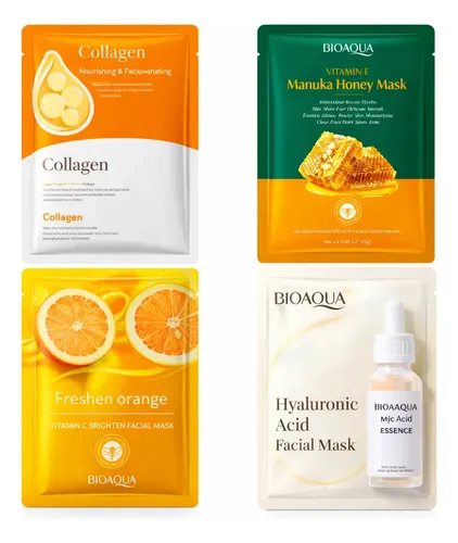 Kit Mascarillas Faciales X4 Unidades Colageno Vitamina C Y E